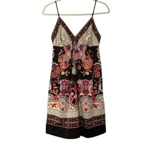 Vintage Y2K Mini Dress Satin Women’s Size 4P Multicolor Paisley Floral Dainty